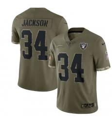 Men Las Vegas Raiders 34 Bo Jackson Olive 2022 Salute To Service Limited Stitched Jersey Men Las Vegas Raiders 34 Bo Jackson Olive 2022 Salute To Service Limited Stitched Jersey