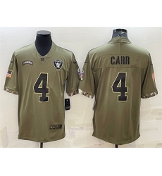 Men Las Vegas Raiders 4 Derek Carr Olive 2022 Salute To Service Limited Stitched Jersey Men Las Vegas Raiders 4 Derek Carr Olive 2022 Salute To Service Limited Stitched Jersey