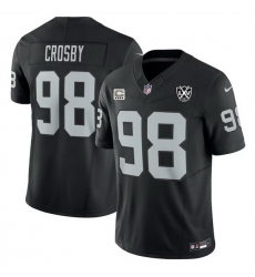 Men Las Vegas Raiders 98 Maxx Crosby Black 2024 F U S E With 4 Star C Patch And 65th Anniversary Patch Vapor Stitched Football Jersey Men Las Vegas Raiders 98 Maxx Crosby Black 2024 F U S E With 4 Star C Patch And 65th Anniversary Patch Vapor Stitched Football Jersey