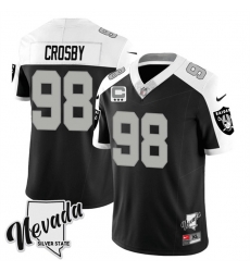 Men Las Vegas Raiders 98 Maxx Crosby Black White 2023 F U S E Nevada Silver Stat With 3 Star C Patch Stitched Football Jersey Men Las Vegas Raiders 98 Maxx Crosby Black White 2023 F U S E Nevada Silver Stat With 3 Star C Patch Stitched Football Jersey
