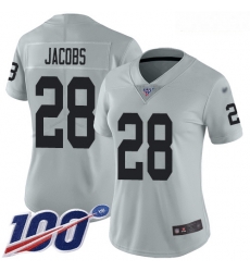 Raiders #28 Josh Jacobs Silver Women Stitched Football Limited Inverted Legend 100th Season Jersey Raiders #28 Josh Jacobs Silver Women Stitched Football Limited Inverted Legend 100th Season Jersey