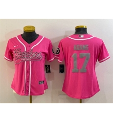 Women Las Vegas Raiders 17 Davante Adams Pink Silver With Patch Cool Base Stitched Baseball Jersey Women Las Vegas Raiders 17 Davante Adams Pink Silver With Patch Cool Base Stitched Baseball Jersey