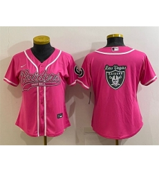 Women Las Vegas Raiders Pink Team Big Logo With Patch Cool Base Stitched Baseball Jersey Women Las Vegas Raiders Pink Team Big Logo With Patch Cool Base Stitched Baseball Jersey