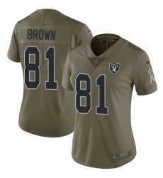 Womens Nike Raiders #81 Tim Brown Olive Stitched NFL Limited 2017 Salute to Service Jersey Womens Nike Raiders #81 Tim Brown Olive Stitched NFL Limited 2017 Salute to Service Jersey