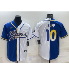 Men Los Angeles Rams 10 Cooper Kupp Royal White Split With Patch Cool Base Stitched Baseball Jersey Men Los Angeles Rams 10 Cooper Kupp Royal White Split With Patch Cool Base Stitched Baseball Jersey