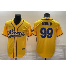 Men Los Angeles Rams 99 Aaron Donald Yellow Cool Base Stitched Baseball Jersey Men Los Angeles Rams 99 Aaron Donald Yellow Cool Base Stitched Baseball Jersey