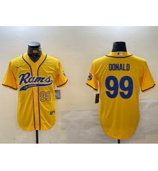 Men Los Angeles Rams 99 Aaron Donald yellow Cool Base Stitched Baseball Jersey 2 Men Los Angeles Rams 99 Aaron Donald yellow Cool Base Stitched Baseball Jersey 2