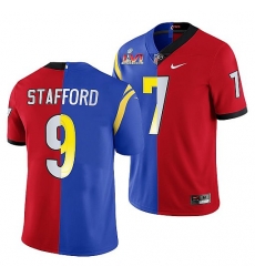 Men Los Angeles Rams X Georgia Bulldogs 9 Matthew Stafford Red Royal Split Super Bowl LVI Stitched Jerse Men Los Angeles Rams X Georgia Bulldogs 9 Matthew Stafford Red Royal Split Super Bowl LVI Stitched Jerse