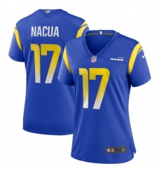 Women Los Angeles Rams 17 Puka Nacua Blue Stitched Game Jersey Run Small Women Los Angeles Rams 17 Puka Nacua Blue Stitched Game Jersey Run Small