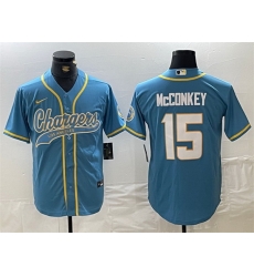 Men Los Angeles Chargers 15 Ladd McConkey Blue Cool Base Stitched Baseball Jersey Men Los Angeles Chargers 15 Ladd McConkey Blue Cool Base Stitched Baseball Jersey