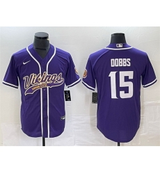 Men Minnesota Vikings 15 Josh Dobbs Purple Cool Base Stitched Baseball Jersey Men Minnesota Vikings 15 Josh Dobbs Purple Cool Base Stitched Baseball Jersey