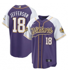 Men Minnesota Vikings 18 Justin Jefferson Purple White Cool Base Stitched Baseball Jersey Men Minnesota Vikings 18 Justin Jefferson Purple White Cool Base Stitched Baseball Jersey
