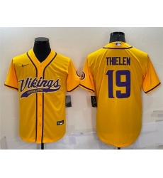 Men Minnesota Vikings 19 Adam Thielen Gold With Patch Cool Base Stitched Baseball Jersey Men Minnesota Vikings 19 Adam Thielen Gold With Patch Cool Base Stitched Baseball Jersey