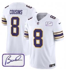 Men Minnesota Vikings 8 Kirk Cousins White 2023 F U S E Bud Grant Patch Vapor Limited Stitched Jersey Men Minnesota Vikings 8 Kirk Cousins White 2023 F U S E Bud Grant Patch Vapor Limited Stitched Jersey