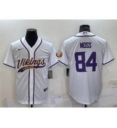Men Minnesota Vikings 84 Randy Moss White With Patch Cool Base Stitched Baseball Jersey Men Minnesota Vikings 84 Randy Moss White With Patch Cool Base Stitched Baseball Jersey
