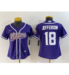 Women Minnesota Vikings 18 Justin Jefferson Purple With Patch Cool Base Stitched Baseball Jersey Run Small Women Minnesota Vikings 18 Justin Jefferson Purple With Patch Cool Base Stitched Baseball Jersey Run Small