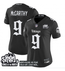 Women Minnesota Vikings 9 J J McCarthy Black 2025 Kings of the North Patch Gothic Norseblood Edition Vapor Untouchable Limited Stitched Football Jersey 1