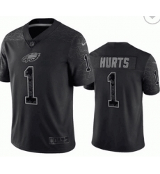 Men Philadelphia Eagles 1 Jalen Hurts Black Reflective Limited Stitched Jersey Men Philadelphia Eagles 1 Jalen Hurts Black Reflective Limited Stitched Jersey