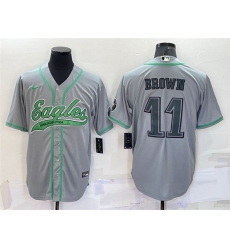 Men Philadelphia Eagles 11 A J Brown Grey With Patch Cool Base Stitched Baseb Men Philadelphia Eagles 11 A J Brown Grey With Patch Cool Base Stitched Baseb