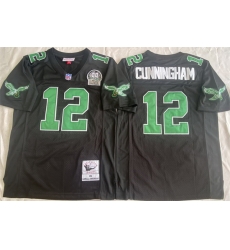 Men Philadelphia Eagles 12 Randall Cunningham Black Throwback Stitched Football Jersey