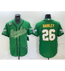 Men Philadelphia Eagles 26 Saquon Barkley Green Gold With 3 star C Patch Cool Base Baseball Stitched Jersey Men Philadelphia Eagles 26 Saquon Barkley Green Gold With 3 star C Patch Cool Base Baseball Stitched Jersey