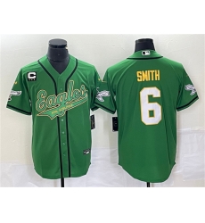 Men Philadelphia Eagles 6 DeVonta Smith Green Gold With C Patch Cool Base Stitched Baseball Jersey Men Philadelphia Eagles 6 DeVonta Smith Green Gold With C Patch Cool Base Stitched Baseball Jersey