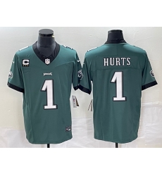 Men's Philadelphia Eagles #1 Jalen Hurts Green C Patch 2023 FUSE Vapor Untouchable Stitched Jersey Men's Philadelphia Eagles #1 Jalen Hurts Green C Patch 2023 FUSE Vapor Untouchable Stitched Jersey