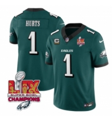 Women Philadelphia Eagles Jalen Hurts #1 Green 2024 2025 Super Bowl LIX Champions With C Patch F U S E Stitched NFL Jersey