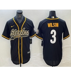 Men Pittsburgh Steelers 3 Russell Wilson Black With Patch Cool Base Stitched Baseball Jerseys Men Pittsburgh Steelers 3 Russell Wilson Black With Patch Cool Base Stitched Baseball Jerseys