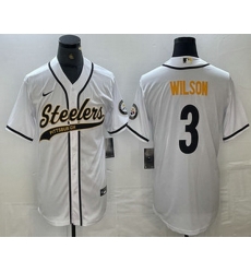 Men Pittsburgh Steelers 3 Russell Wilson White With Patch Cool Base Stitched Baseball Jerseys Men Pittsburgh Steelers 3 Russell Wilson White With Patch Cool Base Stitched Baseball Jerseys