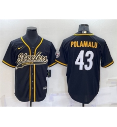 Men Pittsburgh Steelers 43 Troy Polamalu Black With Patch Cool Base Stitched Baseball Jersey Men Pittsburgh Steelers 43 Troy Polamalu Black With Patch Cool Base Stitched Baseball Jersey
