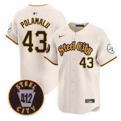 Men Pittsburgh Steelers 43 Troy Polamalu Cream 412 Patch Vapor Premier Limited Stitched Baseball Jersey