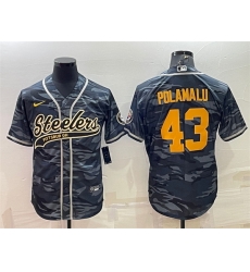 Men Pittsburgh Steelers 43 Troy Polamalu Grey Navy Camo With Patch Cool Base Stitched Baseball Jersey Men Pittsburgh Steelers 43 Troy Polamalu Grey Navy Camo With Patch Cool Base Stitched Baseball Jersey
