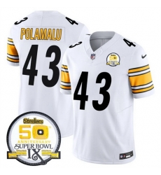 Men Pittsburgh Steelers 43 Troy Polamalu White 2024 F U S E 50th Anniversary Of Super Bowl IX Alternate Vapor Untouchable Limited Stitched Jersey Men Pittsburgh Steelers 43 Troy Polamalu White 2024 F U S E 50th Anniversary Of Super Bowl IX Alternate Vapor Untouchable Limited Stitched Jersey