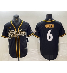 Men Pittsburgh Steelers 6 Patrick Queen Black With Patch Cool Base Stitched Baseball Jersey Men Pittsburgh Steelers 6 Patrick Queen Black With Patch Cool Base Stitched Baseball Jersey