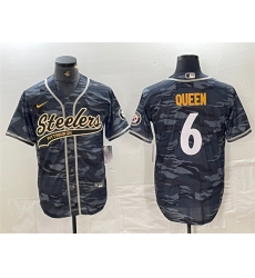 Men Pittsburgh Steelers 6 Patrick Queen Grey Camo With Patch Cool Base Stitched Baseball Jersey Men Pittsburgh Steelers 6 Patrick Queen Grey Camo With Patch Cool Base Stitched Baseball Jersey