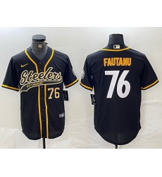 Men Pittsburgh Steelers 76 Troy Fautanu Black With Patch Cool Base Stitched Baseball Jersey 1 Men Pittsburgh Steelers 76 Troy Fautanu Black With Patch Cool Base Stitched Baseball Jersey 1
