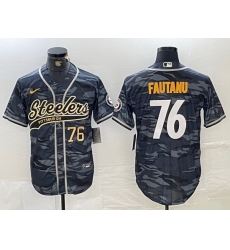 Men Pittsburgh Steelers 76 Troy Fautanu Black With Patch Cool Base Stitched Baseball Jersey 4 Men Pittsburgh Steelers 76 Troy Fautanu Black With Patch Cool Base Stitched Baseball Jersey 4