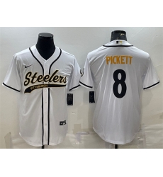 Men Pittsburgh Steelers 8 Kenny Pickett White With Patch Cool Base Stitched Baseball Jersey Men Pittsburgh Steelers 8 Kenny Pickett White With Patch Cool Base Stitched Baseball Jersey