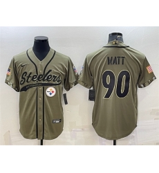 Men Pittsburgh Steelers 90 T J Watt Olive 2022 Salute To Service Cool Base Stitched Baseball Jersey Men Pittsburgh Steelers 90 T J Watt Olive 2022 Salute To Service Cool Base Stitched Baseball Jersey