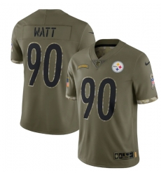 Men Pittsburgh Steelers 90 T J Watt Olive 2022 Salute To Service Limited Stitched Jersey Men Pittsburgh Steelers 90 T J Watt Olive 2022 Salute To Service Limited Stitched Jersey
