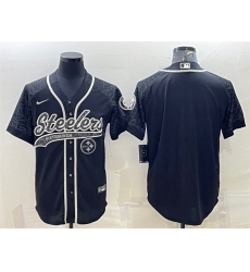 Men Pittsburgh Steelers Blank Black Reflective With Patch Cool Base Stitched Baseball Jersey Men Pittsburgh Steelers Blank Black Reflective With Patch Cool Base Stitched Baseball Jersey