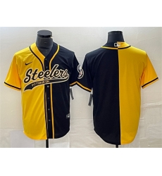 Men Pittsburgh Steelers Blank Yellow Black Split Cool Base Stitched Baseball Jersey Men Pittsburgh Steelers Blank Yellow Black Split Cool Base Stitched Baseball Jersey
