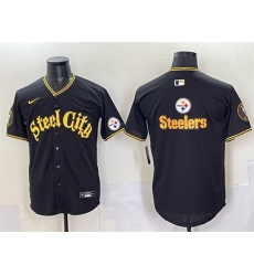 Men Pittsburgh Steelers Team Big Logo Black 412 Patch Vapor Premier Limited Stitched Baseball Jersey 1