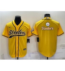 Men Pittsburgh Steelers Yellow Team Big Logo With Patch Cool Base Stitched Baseball Jersey Men Pittsburgh Steelers Yellow Team Big Logo With Patch Cool Base Stitched Baseball Jersey