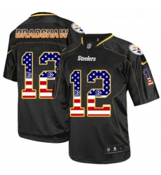 Mens Nike Pittsburgh Steelers 12 Terry Bradshaw Elite Black USA Flag Fashion NFL Jersey Mens Nike Pittsburgh Steelers 12 Terry Bradshaw Elite Black USA Flag Fashion NFL Jersey
