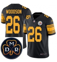 Men's Nike Pittsburgh Steelers #26 Rod Woodson Elite Black Rush NFL MDR Dan Rooney Patch Jersey Men's Nike Pittsburgh Steelers #26 Rod Woodson Elite Black Rush NFL MDR Dan Rooney Patch Jersey