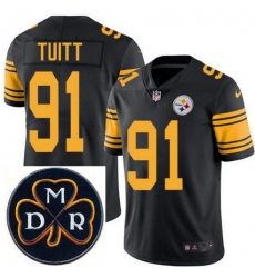 Men's Nike Pittsburgh Steelers #91 Stephon Tuitt Elite Black Rush NFL MDR Dan Rooney Patch Jersey Men's Nike Pittsburgh Steelers #91 Stephon Tuitt Elite Black Rush NFL MDR Dan Rooney Patch Jersey