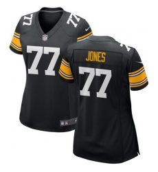 Women Pittsburgh Steelers 77 Broderick Jones Black 2023 Draft Stitched Game Jersey Women Pittsburgh Steelers 77 Broderick Jones Black 2023 Draft Stitched Game Jersey