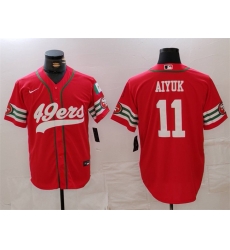 Men San Francisco 49ers 11 Brandon Aiyuk Red With Patch Cool Base Stitched Baseball Jersey Men San Francisco 49ers 11 Brandon Aiyuk Red With Patch Cool Base Stitched Baseball Jersey